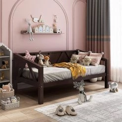 Brown Twin size Daybed, Wood Slat Support by ZIRUWU -ZIRUWU || Prepac Shop espresso ziruwu daybeds zt zqp10db c3 1000