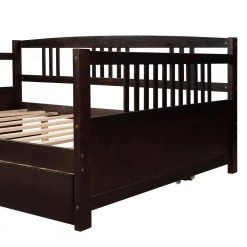 Brown Full Size Daybed Wood Bed with Twin Size Trundle by ZIRUWU -ZIRUWU || Prepac Shop espresso ziruwu daybeds zt zqp3db 44 1000