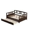 Brown Full Size Daybed Wood Bed with Twin Size Trundle by ZIRUWU