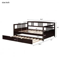 Brown Full Size Daybed Wood Bed with Twin Size Trundle by ZIRUWU -ZIRUWU || Prepac Shop espresso ziruwu daybeds zt zqp3db 66 1000