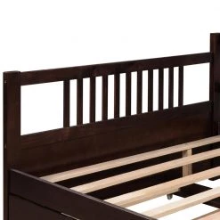 Brown Full Size Daybed Wood Bed with Twin Size Trundle by ZIRUWU -ZIRUWU || Prepac Shop espresso ziruwu daybeds zt zqp3db 76 1000