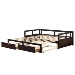 Brown Twin Wooden Daybed with Trundle Bed and Two Storage Drawers by ZIRUWU