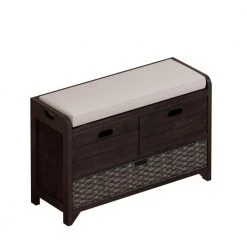 20" H X 32" W Espresso Storage Bench with Removable Basket and 2 Drawers, Shoe Bench with Removable Cushion by ZIRUWU