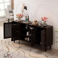 Espresso Large Storage Space Sideboard with Artificial Rattan Door by ZIRUWU -ZIRUWU || Prepac Shop espresso ziruwu sideboards buffet tables zt zqp4bza 31 1000