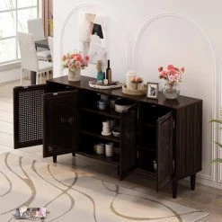 Espresso Large Storage Space Sideboard with Artificial Rattan Door by ZIRUWU -ZIRUWU || Prepac Shop espresso ziruwu sideboards buffet tables zt zqp4bza fa 1000