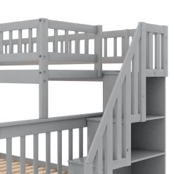 Gray Twin over Full Bunk Bed with Trundle and Staircase by ZIRUWU -ZIRUWU || Prepac Shop gray ziruwu bunk beds zt zqpb6a 1f 1000