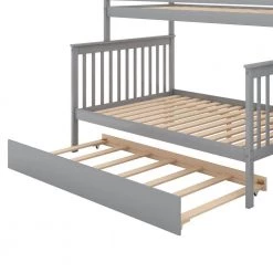 Gray Twin over Full Bunk Bed with Trundle and Staircase by ZIRUWU -ZIRUWU || Prepac Shop gray ziruwu bunk beds zt zqpb6a fa 1000