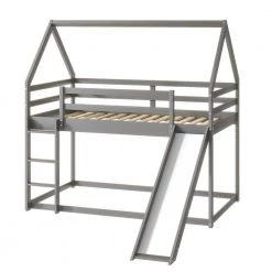 Gray Twin Bunk House Bed with Convertible Slide and Ladder by ZIRUWU