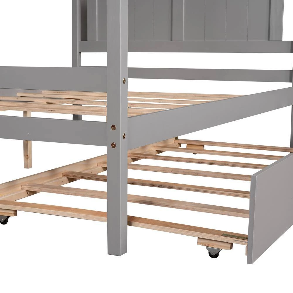 57 in. W Gray Full Frame Canopy Bedwith Trundle,With Slat Support Leg Frame by ZIRUWU 5 57 in. W Gray Full Frame Canopy Bedwith Trundle,With Slat Support Leg Frame by ZIRUWU - Image 5