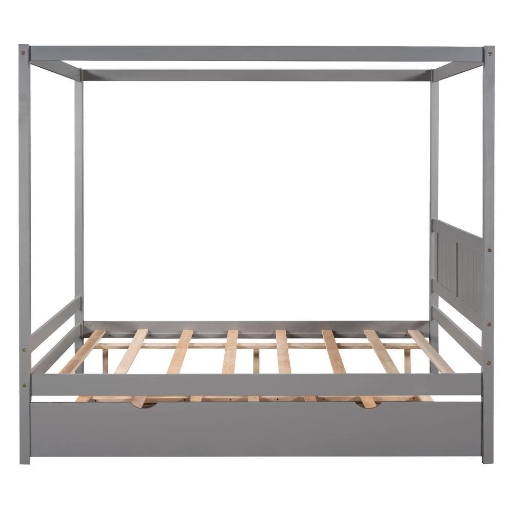 57 in. W Gray Full Frame Canopy Bedwith Trundle,With Slat Support Leg Frame by ZIRUWU 6 57 in. W Gray Full Frame Canopy Bedwith Trundle,With Slat Support Leg Frame by ZIRUWU - Image 6