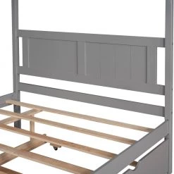57 in. W Gray Full Frame Canopy Bedwith Trundle,With Slat Support Leg Frame by ZIRUWU 16 57 in. W Gray Full Frame Canopy Bedwith Trundle,With Slat Support Leg Frame by ZIRUWU -ZIRUWU || Prepac Shop gray ziruwu canopy beds zzq yuda7559a 76 1000
