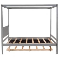 57 in. W Gray Full Frame Canopy Bedwith Trundle,With Slat Support Leg Frame by ZIRUWU 11 57 in. W Gray Full Frame Canopy Bedwith Trundle,With Slat Support Leg Frame by ZIRUWU -ZIRUWU || Prepac Shop gray ziruwu canopy beds zzq yuda7559a c3 1000