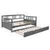 Gray Full Size Daybed Wood Bed with Twin Size Trundle by ZIRUWU