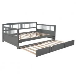 Gray Full Size Daybed Wood Bed with Twin Size Trundle by ZIRUWU