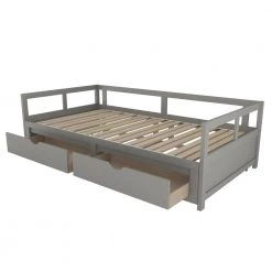 Gray Wooden Twin Daybed with Trundle Bed and Two Storage Drawers by ZIRUWU -ZIRUWU || Prepac Shop gray ziruwu daybeds zt zqp5db 1f 1000