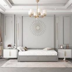 Gray Wooden Twin Daybed with Trundle Bed and Two Storage Drawers by ZIRUWU -ZIRUWU || Prepac Shop gray ziruwu daybeds zt zqp5db 31 1000