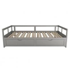 Gray Wooden Twin Daybed with Trundle Bed and Two Storage Drawers by ZIRUWU -ZIRUWU || Prepac Shop gray ziruwu daybeds zt zqp5db 44 1000
