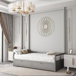 Gray Wooden Twin Daybed with Trundle Bed and Two Storage Drawers by ZIRUWU -ZIRUWU || Prepac Shop gray ziruwu daybeds zt zqp5db 4f 1000