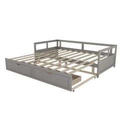 Gray Wooden Twin Daybed with Trundle Bed and Two Storage Drawers by ZIRUWU