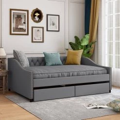 Gray Upholstered Daybed with Two Drawers by ZIRUWU -ZIRUWU || Prepac Shop gray ziruwu daybeds zt zqp8db 31 1000