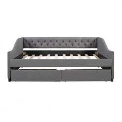 Gray Upholstered Daybed with Two Drawers by ZIRUWU