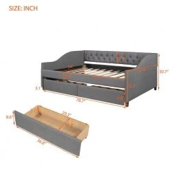 Gray Upholstered Daybed with Two Drawers by ZIRUWU -ZIRUWU || Prepac Shop gray ziruwu daybeds zt zqp8db fa 1000