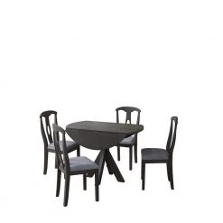 Gray 5-Piece Wood Round Dining Table Set for 4, Kitchen Furniture with Drop Leaf and 4 Padded Dining Chairs by ZIRUWU