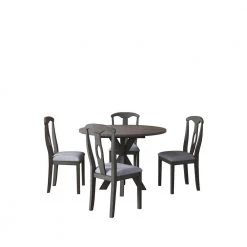 Gray 5-Piece Wood Round Dining Table Set for 4, Kitchen Furniture with Drop Leaf and 4 Padded Dining Chairs by ZIRUWU -ZIRUWU || Prepac Shop gray ziruwu dining room sets zt zqp5dts 76 1000
