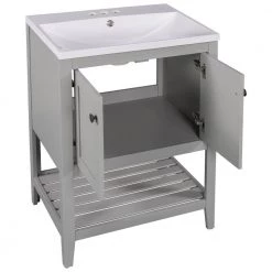 33.6" H X 23.7" W Grey Modern Sleek Bathroom Vanity Elegant Ceramic Sink with Solid Wood Frame Open Style Shelf by ZIRUWU -ZIRUWU || Prepac Shop gray ziruwu makeup vanities zt zqp2cs 1f 1000