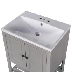 33.6" H X 23.7" W Grey Modern Sleek Bathroom Vanity Elegant Ceramic Sink with Solid Wood Frame Open Style Shelf by ZIRUWU -ZIRUWU || Prepac Shop gray ziruwu makeup vanities zt zqp2cs 4f 1000