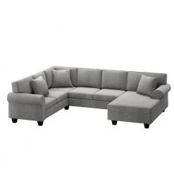 113 in. W Rolled Arm 3-Piece Polyester U Shaped Sectional Sofa in Gray by ZIRUWU