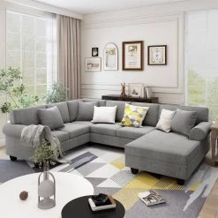 113 in. W Rolled Arm 3-Piece Polyester U Shaped Sectional Sofa in Gray by ZIRUWU -ZIRUWU || Prepac Shop gray ziruwu sectional sofas zt zqp17sfa 76 1000
