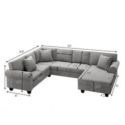 113 in. W Rolled Arm 3-Piece Polyester U Shaped Sectional Sofa in Gray by ZIRUWU -ZIRUWU || Prepac Shop gray ziruwu sectional sofas zt zqp17sfa c3 1000