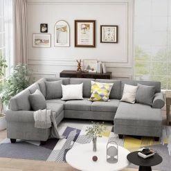 113 in. W Rolled Arm 3-Piece Polyester U Shaped Sectional Sofa in Gray by ZIRUWU -ZIRUWU || Prepac Shop gray ziruwu sectional sofas zt zqp17sfa fa 1000