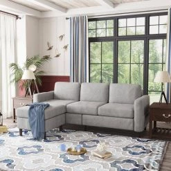 27.5in. W Sectional Sofa 2-Piece L-Shape Linen 3-Seater Couch in Gray with Movable Ottoman for Small Space by ZIRUWU -ZIRUWU || Prepac Shop gray ziruwu sectional sofas zt zqp3sfa 31 1000