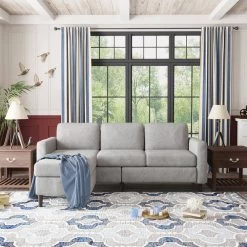 27.5in. W Sectional Sofa 2-Piece L-Shape Linen 3-Seater Couch in Gray with Movable Ottoman for Small Space by ZIRUWU -ZIRUWU || Prepac Shop gray ziruwu sectional sofas zt zqp3sfa c3 1000