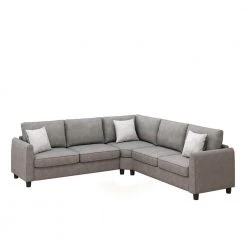 100 in W 3-Piece L Shaped Polyester Sectional Sofa Couch with 3 Pillows Included in Gray by ZIRUWU