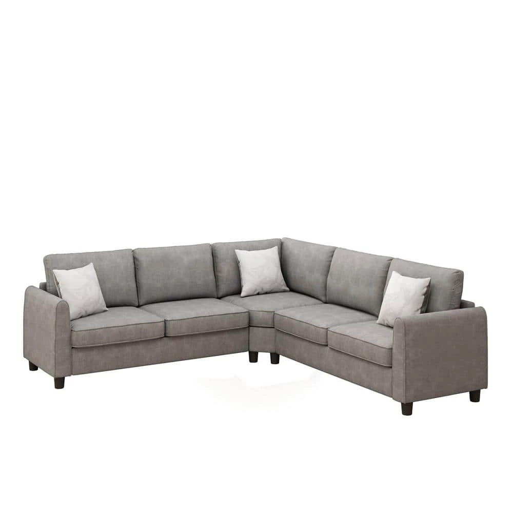 100 in W 3-Piece L Shaped Polyester Sectional Sofa Couch with 3 Pillows Included in Gray by ZIRUWU 1 100 in W 3-Piece L Shaped Polyester Sectional Sofa Couch with 3 Pillows Included in Gray by ZIRUWU
