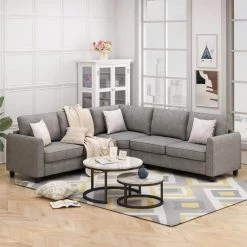 100 in W 3-Piece L Shaped Polyester Sectional Sofa Couch with 3 Pillows Included in Gray by ZIRUWU 14 100 in W 3-Piece L Shaped Polyester Sectional Sofa Couch with 3 Pillows Included in Gray by ZIRUWU -ZIRUWU || Prepac Shop gray ziruwu sectional sofas zt zqp7sfa fa 1000