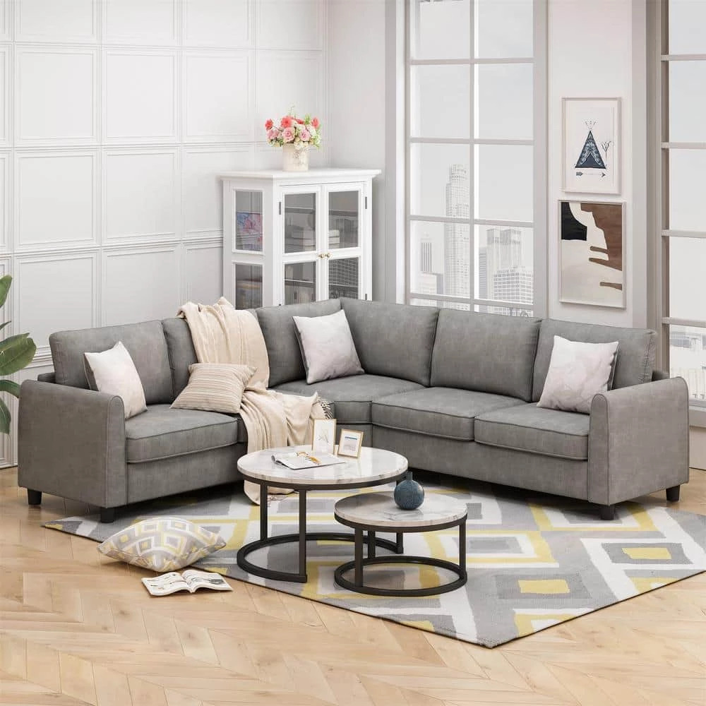 100 in W 3-Piece L Shaped Polyester Sectional Sofa Couch with 3 Pillows Included in Gray by ZIRUWU 7 100 in W 3-Piece L Shaped Polyester Sectional Sofa Couch with 3 Pillows Included in Gray by ZIRUWU - Image 7