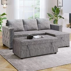 84in. Width Gray 100% Polyester Full Size Sofa Bed by ZIRUWU -ZIRUWU || Prepac Shop gray ziruwu sofa beds zqp gt817a2 1f 1000