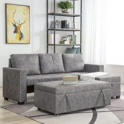 84in. Width Gray 100% Polyester Full Size Sofa Bed by ZIRUWU -ZIRUWU || Prepac Shop gray ziruwu sofa beds zqp gt817a2 c3 1000