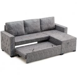 84in. Width Gray 100% Polyester Full Size Sofa Bed by ZIRUWU -ZIRUWU || Prepac Shop gray ziruwu sofa beds zqp gt817a2 fa 1000