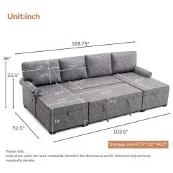 103.5in. Width Gray 100% polyester Full Size Sofa Bed by ZIRUWU -ZIRUWU || Prepac Shop gray ziruwu sofa beds zqp gt817a3 1f 1000