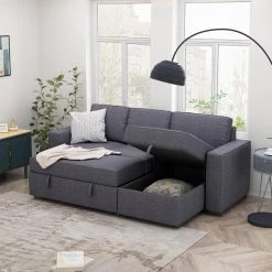 91" Reversible Sleeper Sectional Sofa Bed with Storage in Gray by ZIRUWU -ZIRUWU || Prepac Shop gray ziruwu sofa beds zzq wqy59a 31 1000