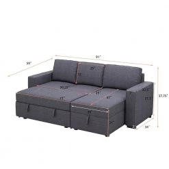 91" Reversible Sleeper Sectional Sofa Bed with Storage in Gray by ZIRUWU -ZIRUWU || Prepac Shop gray ziruwu sofa beds zzq wqy59a c3 1000