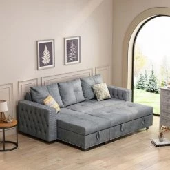 90.5 in. W Gray Reversible Polyester Full SizeSofa Bed With Storage by ZIRUWU -ZIRUWU || Prepac Shop gray ziruwu sofa beds zzq wqy76a 31 1000