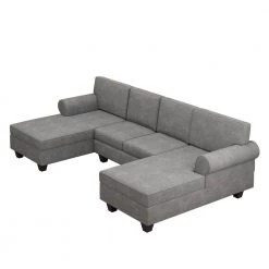 116 in. Wide Square Arm Fabric U Shaped Sofa in Gray by ZIRUWU