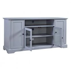 Gray TV Stand for TV up to 65in with 2 Tempered Glass Doors Adjustable Panels Open Style Cabinet by ZIRUWU -ZIRUWU || Prepac Shop gray ziruwu tv stands zt zqp2tvst fa 1000