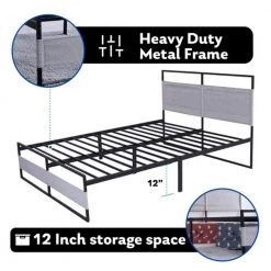 Metal Bed Frame 14 Inch Twin Size with Headboard and Footboard, Mattress Platform with 12 Inch Storage Space by ZIRUWU -ZIRUWU || Prepac Shop grey ziruwu platform beds zqp pf24b 1f 1000